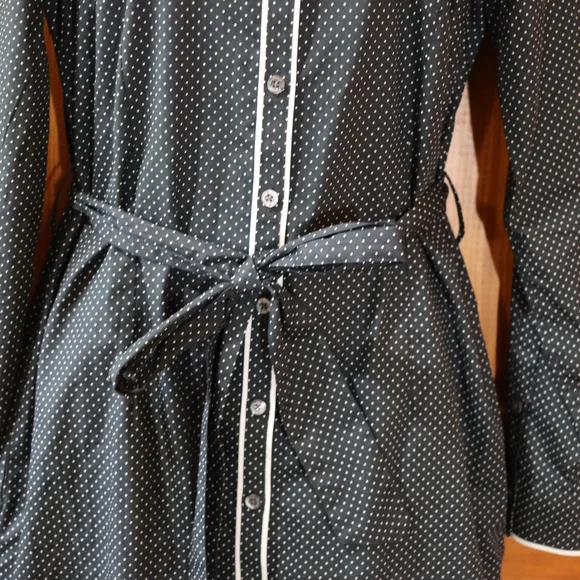 Brooks Brothers Black White Polka Dot Belted Long Sleeve Cotton Dress 10 - Picture 6 of 15
